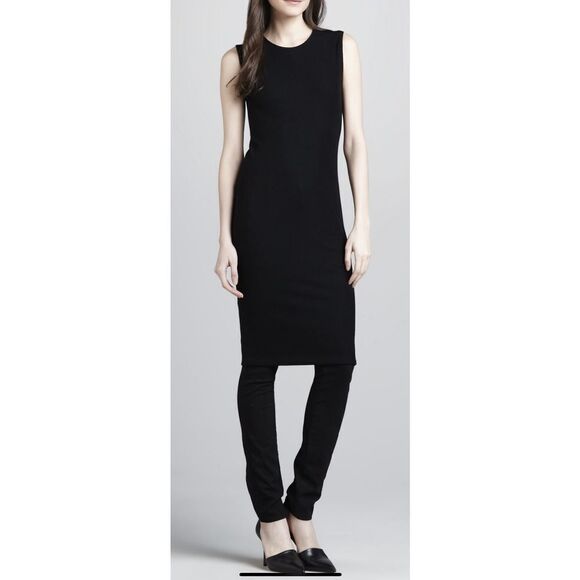 Vince Dresses & Skirts - Vince Ribbed Knit Fitted Pencil‎ Midi Dress Sleeveless Scoop Neck Black Large
